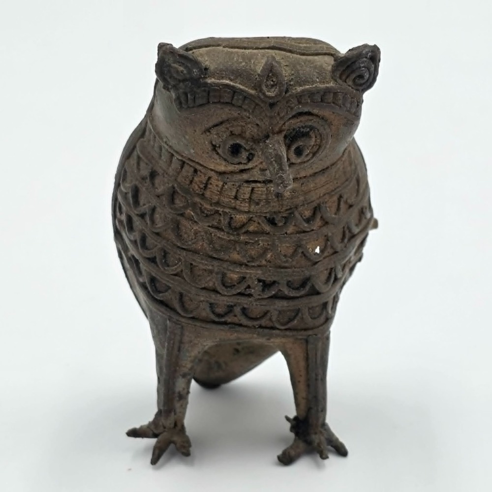 Owl Chinese Zun Style Vintage Bronze Metal Art Sculpture Replica Figurine MCM